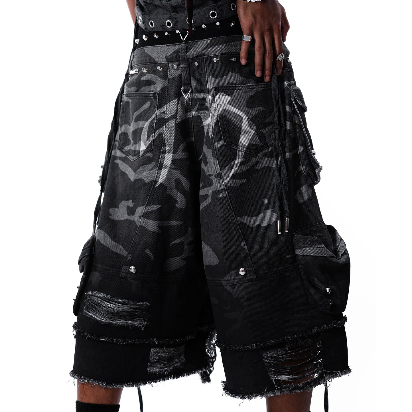 STREET-CAMO 2.0 - WASHED GREY DENIM SHORTS (PRE-ORDER)