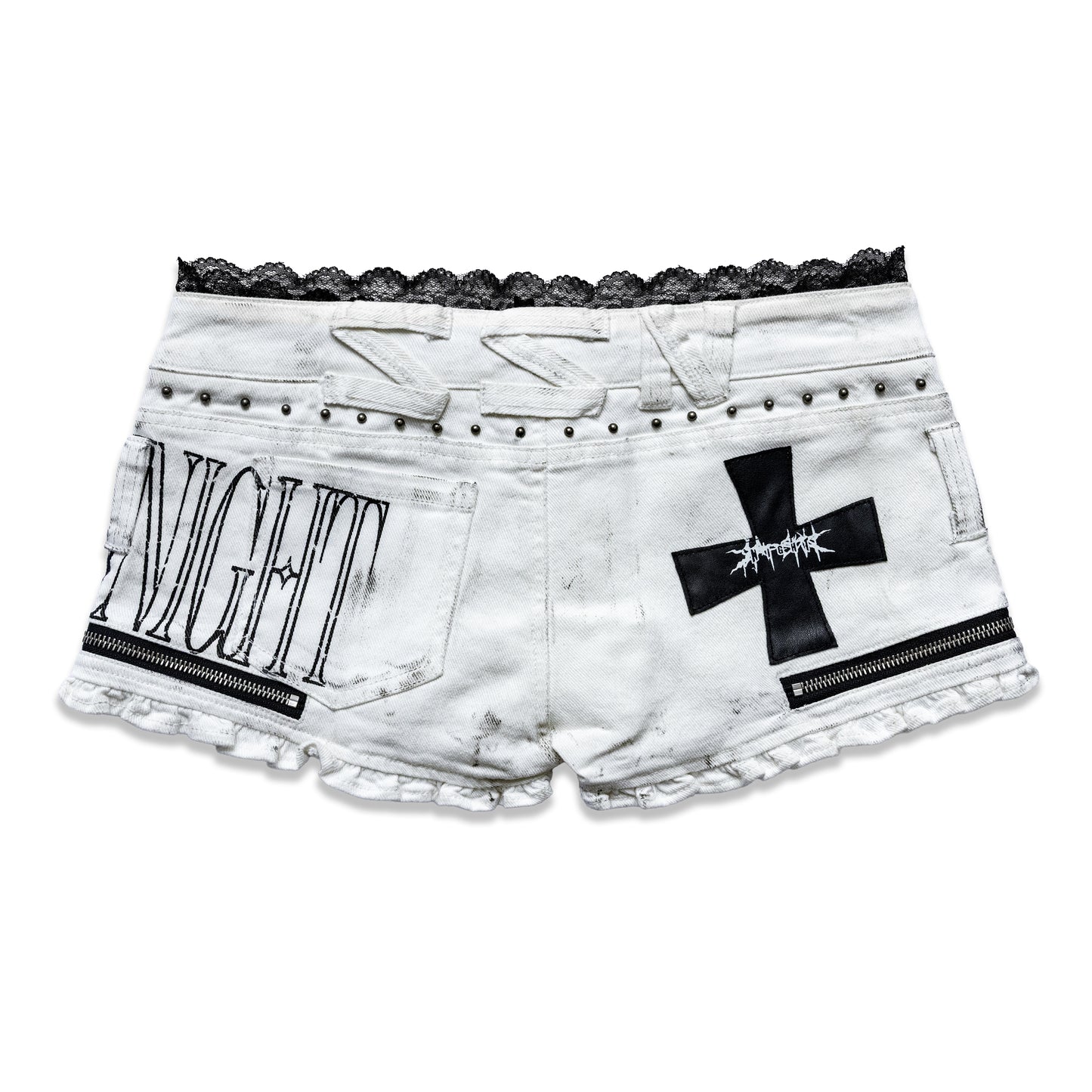 <LOST IN CASTLE> LACE TRIM HOT SHORTS - POLLUTED WHITE