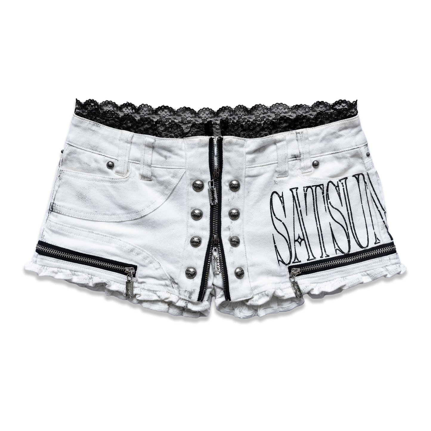 <LOST IN CASTLE> LACE TRIM HOT SHORTS - POLLUTED WHITE