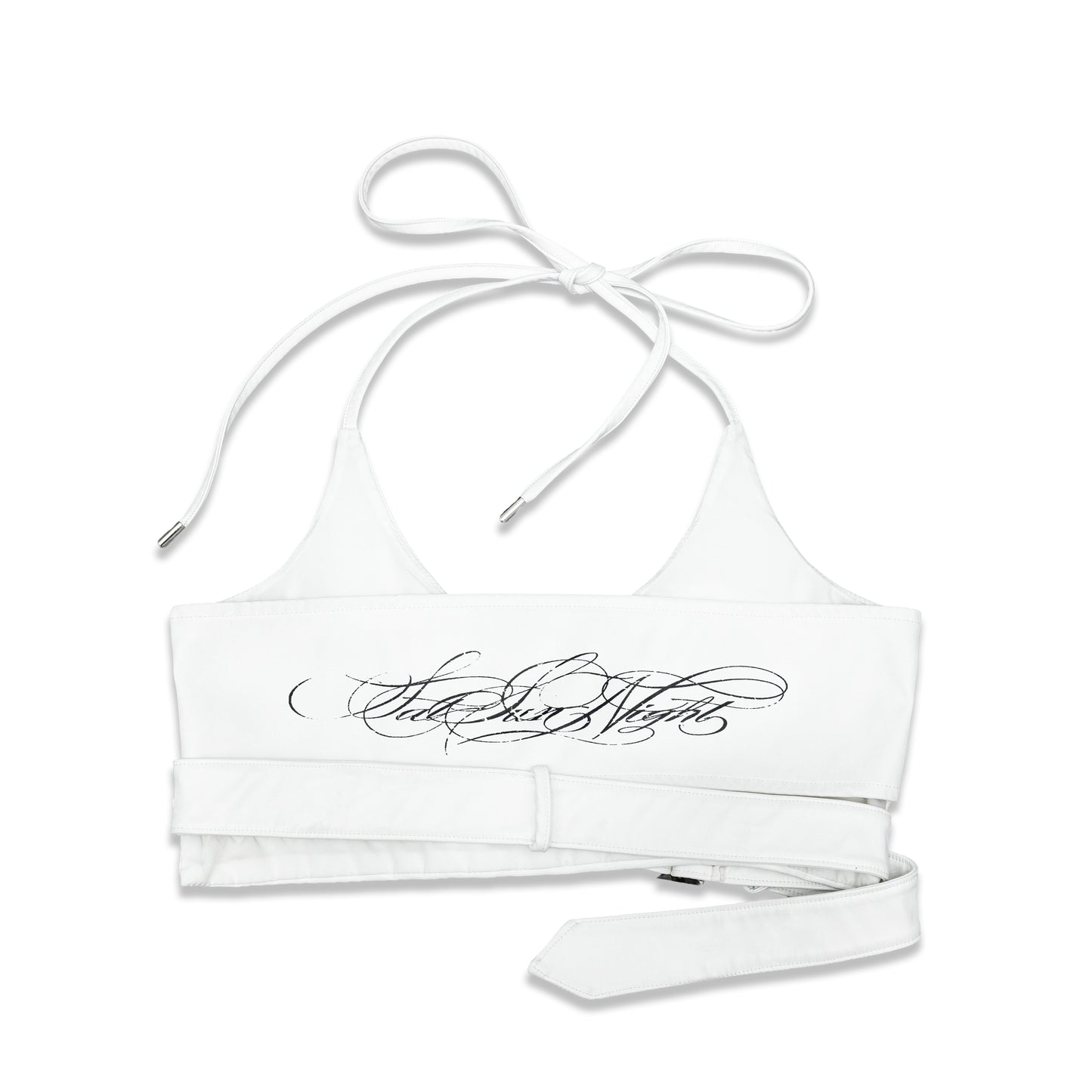 <LOST IN CASTLE> LEATHER HALTER TOP - WHITE