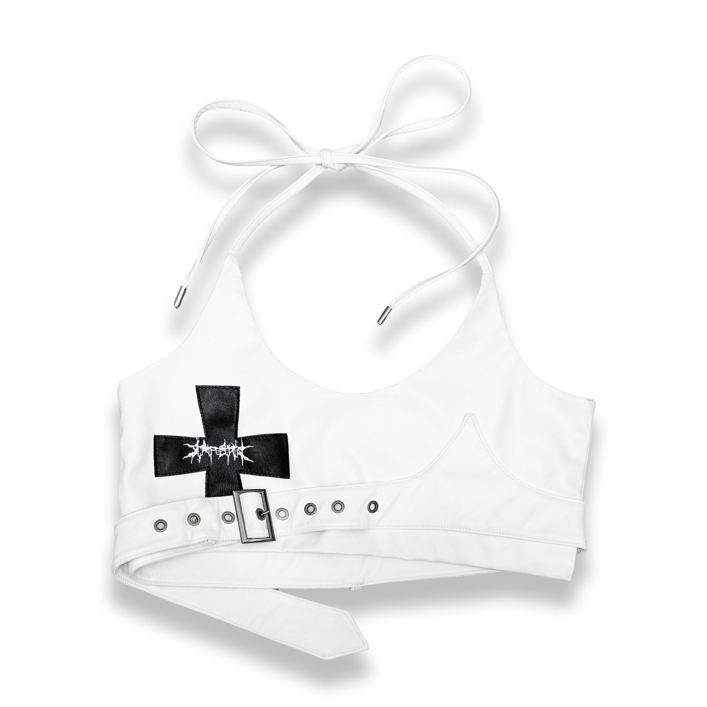 <LOST IN CASTLE> LEATHER HALTER TOP - WHITE