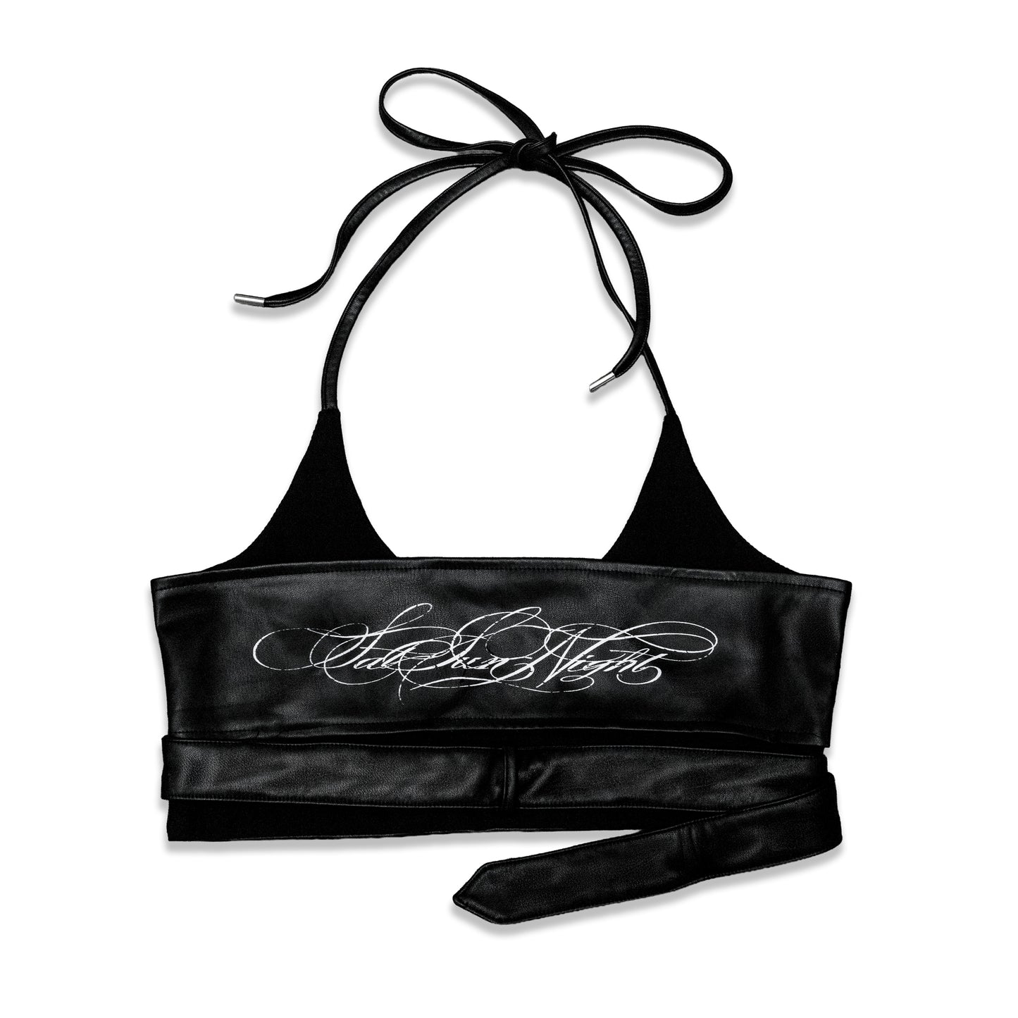 <LOST IN CASTLE> LEATHER HALTER TOP - BLACK