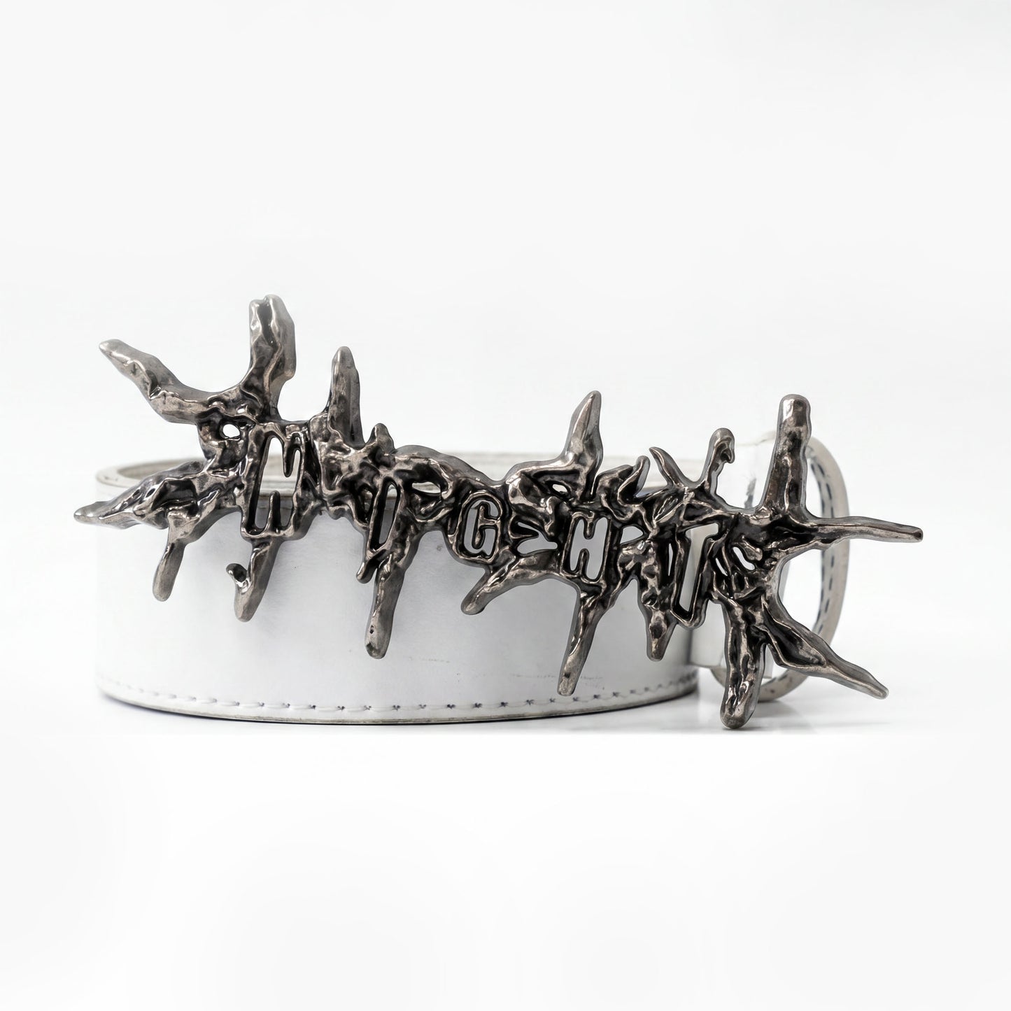 <SSN> DARK RIFT METAL LEATHER BELT - WHITE