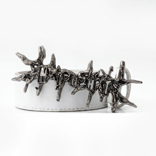 <SSN> DARK RIFT METAL LEATHER BELT - WHITE