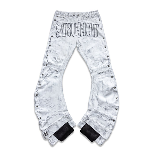 <LOST IN CASTLE> CURVED DENIM PANTS - POLLUTED WHITE