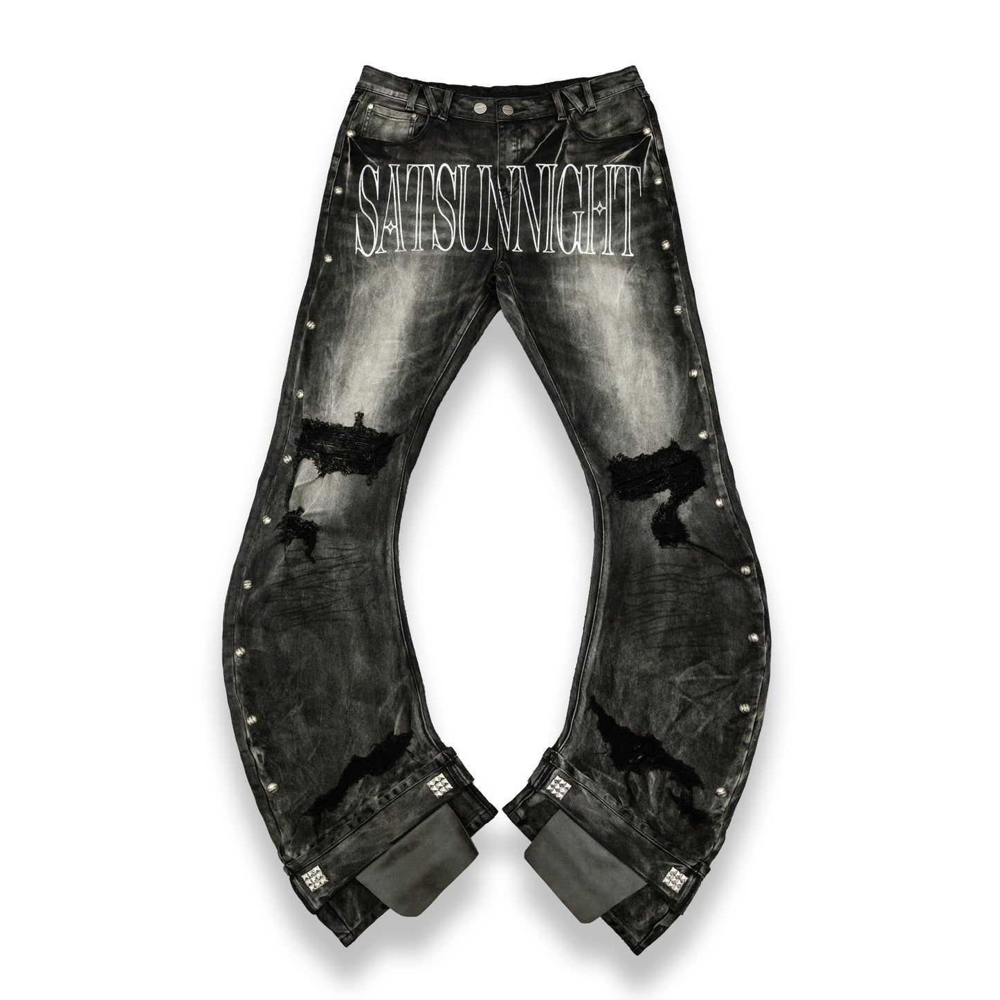 <LOST IN CASTLE> CURVED DENIM PANTS - WASHED BLACK