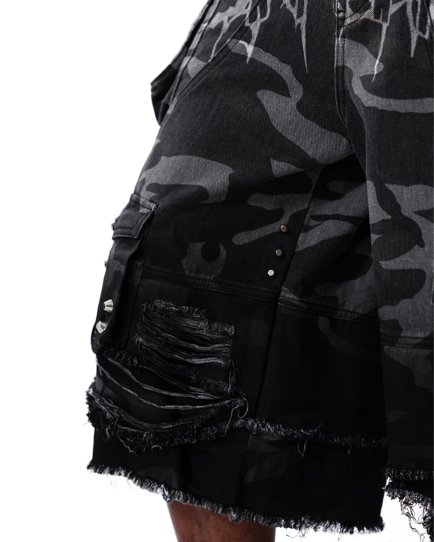 STREET-CAMO 2.0 - WASHED GREY DENIM SHORTS (PRE-ORDER)