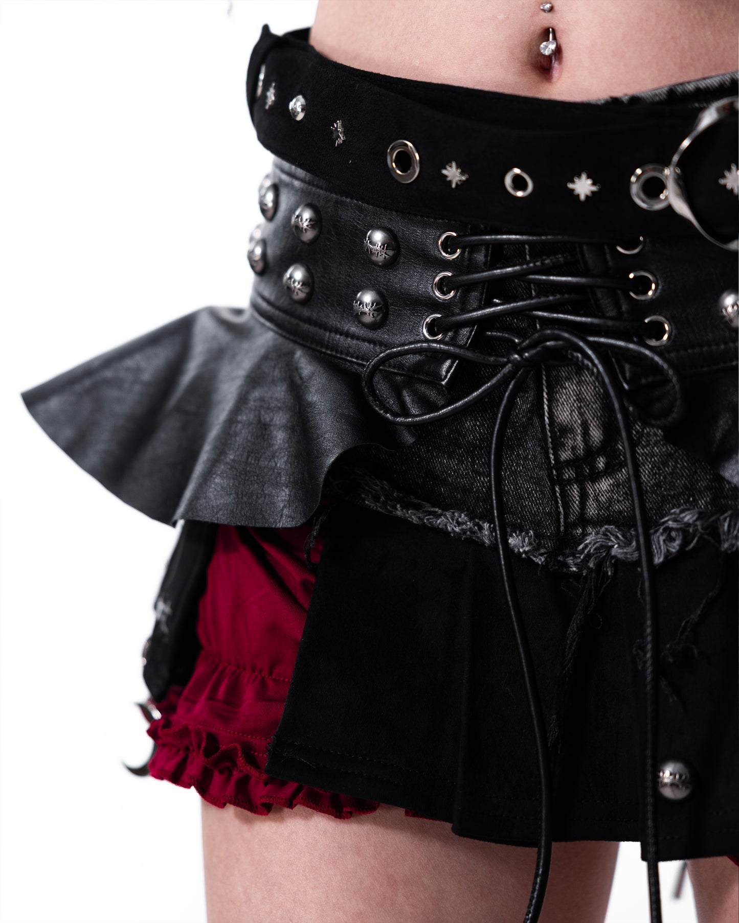 KURO FOUR-LAYERS MINI SKIRT & BELT - BLACK (PRE-ORDER)