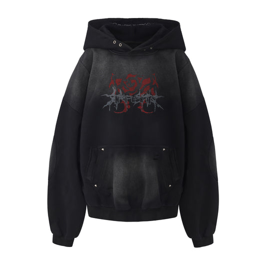 <NIGHT ROSE> HOODIE - WASHED BLACK