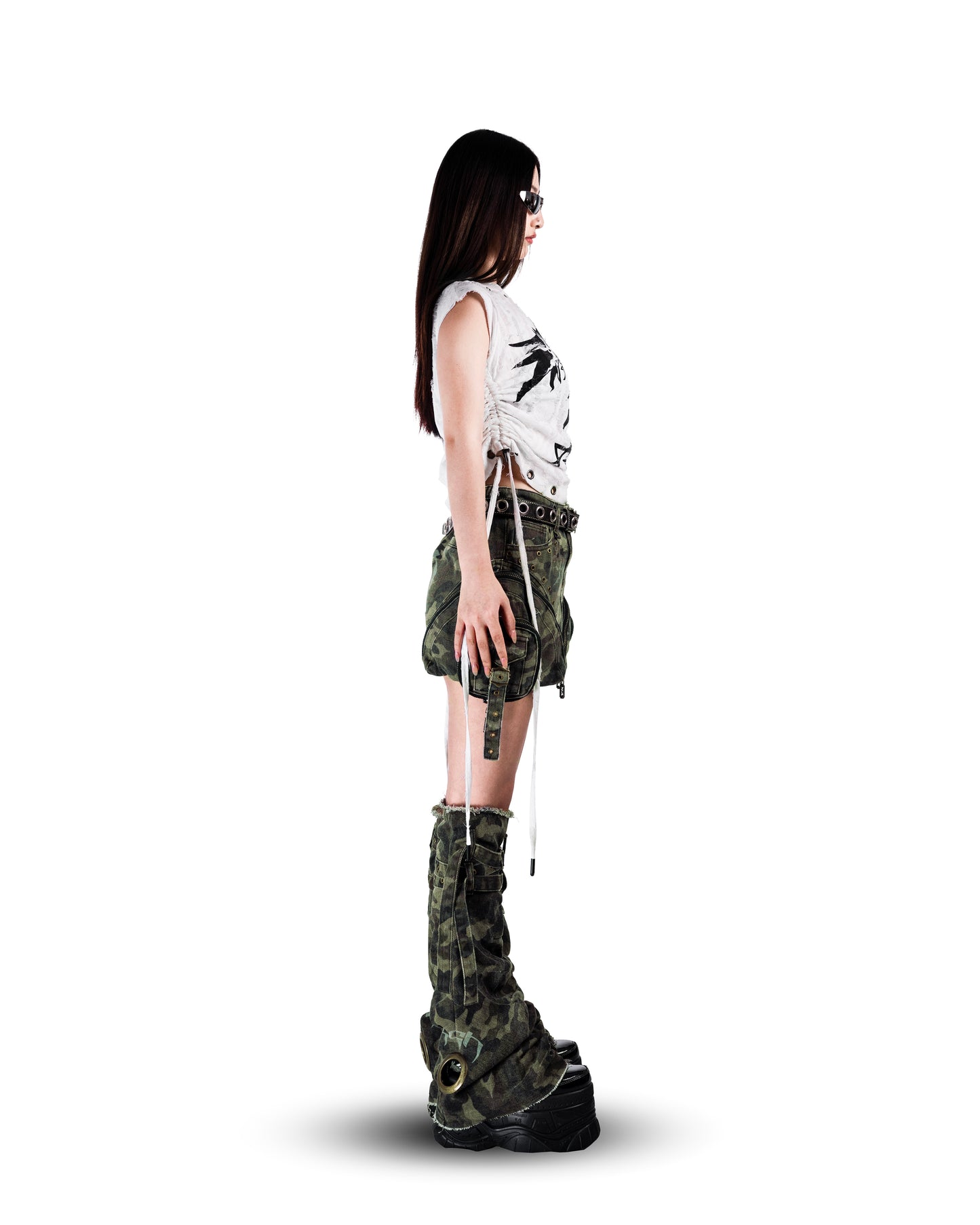 SSN V.02 <STREET-CAMO> WASHED SKIRT TWINS BAG - CAMO GREEN