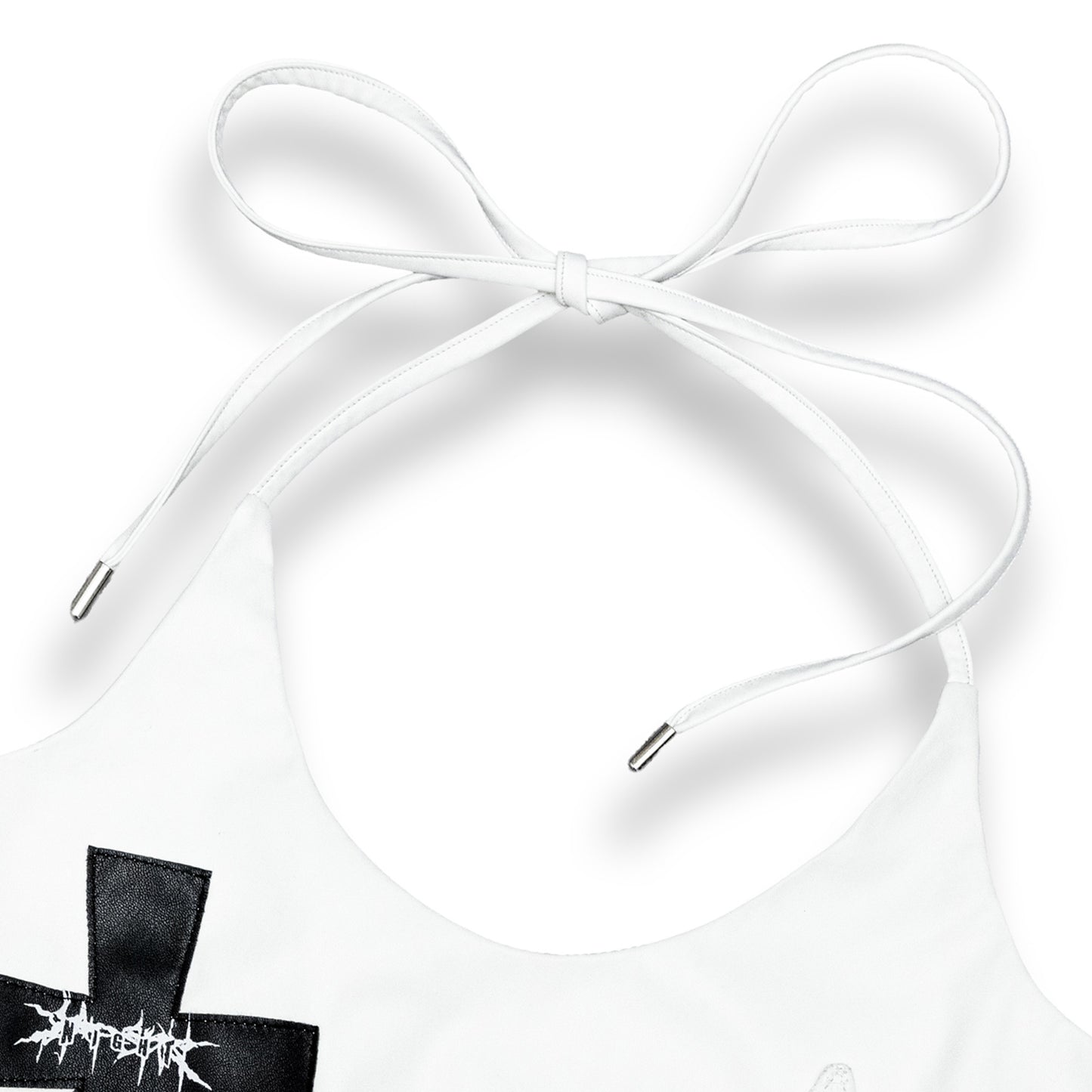<LOST IN CASTLE> LEATHER HALTER TOP - WHITE