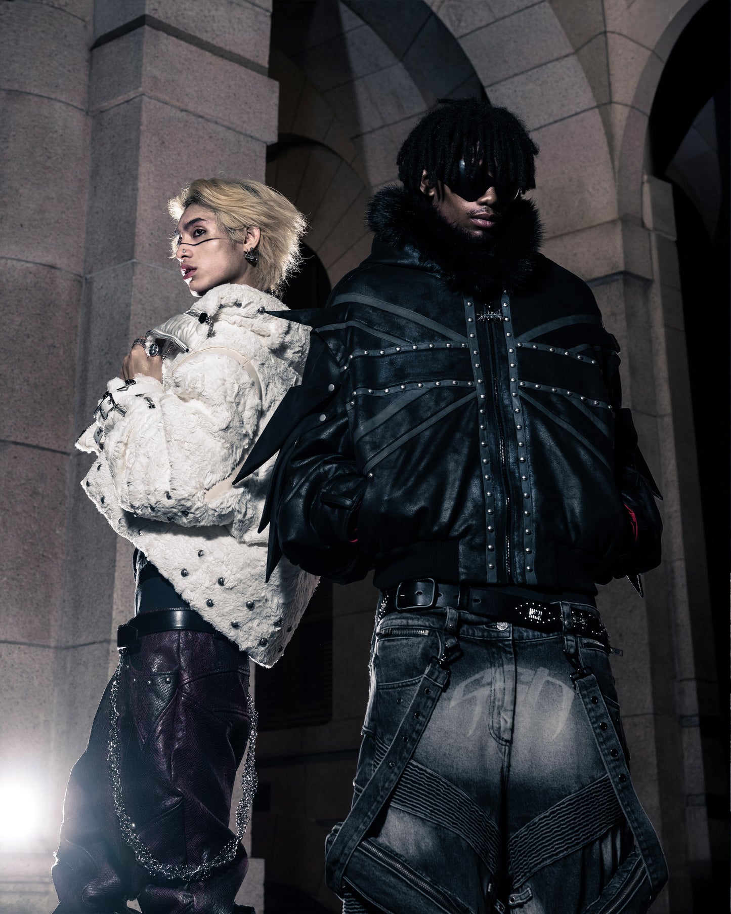 SSN V.05 SNAKE SKIN DENIM DISTRESSED FLARED PANTS - DARK RED (PRE-ORDER)