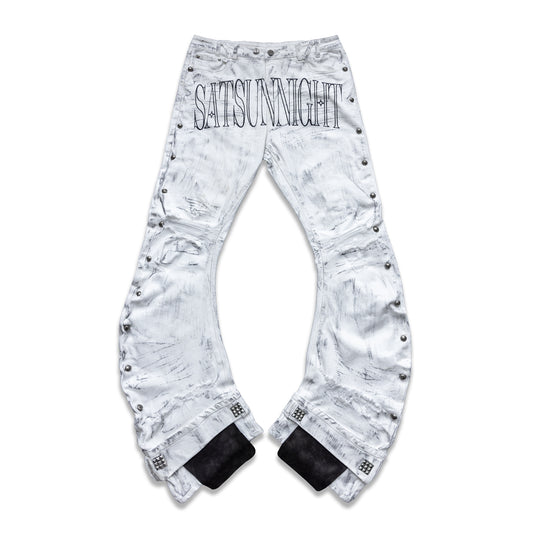 <LOST IN CASTLE> CURVED DENIM PANTS - POLLUTED WHITE