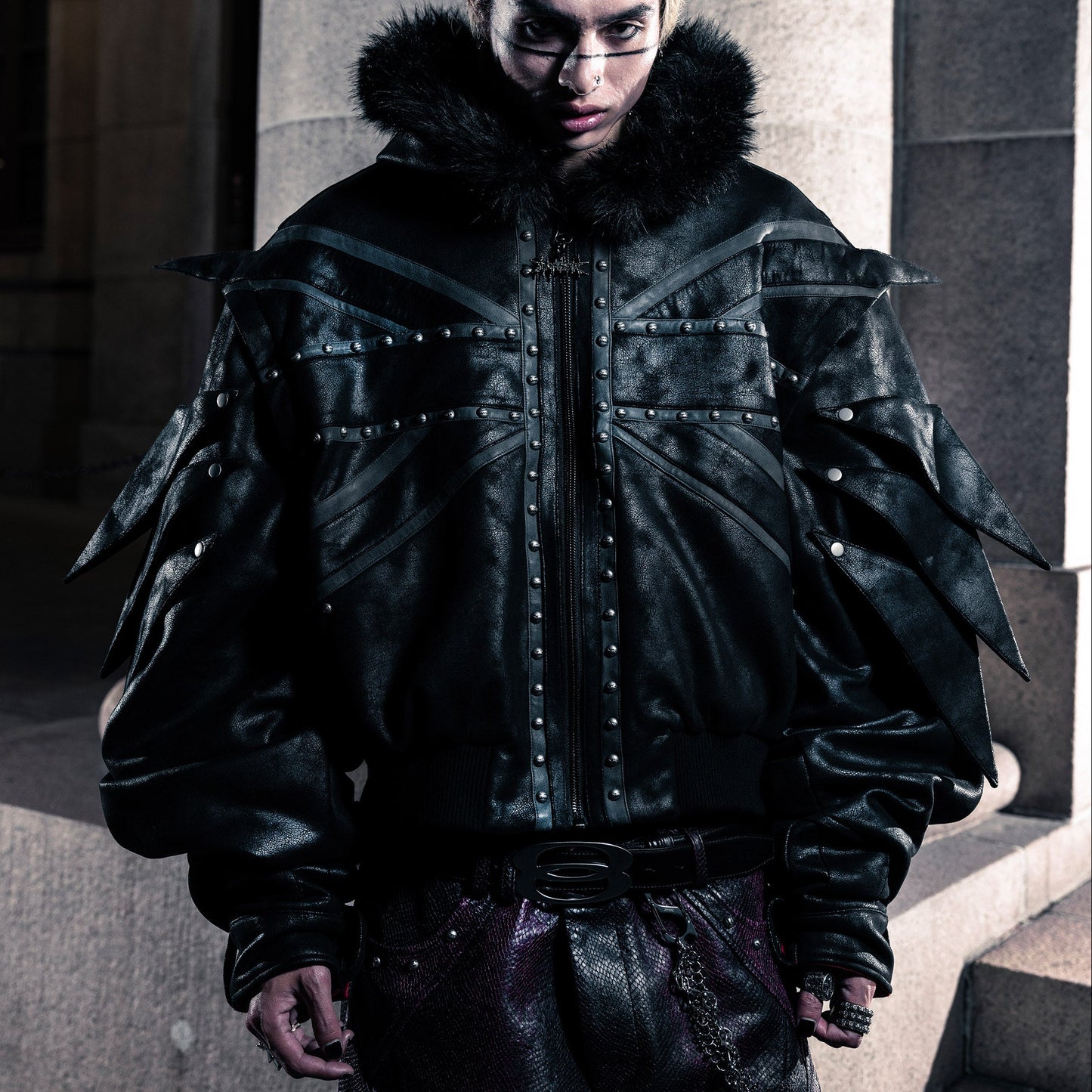 SSN V.05 BRITISH FLAG DESIGN LEATHER JACKET NO. 99 - DOUBLE-SIDED BLACK & DARK RED (PRE-ORDER,LIMITED)