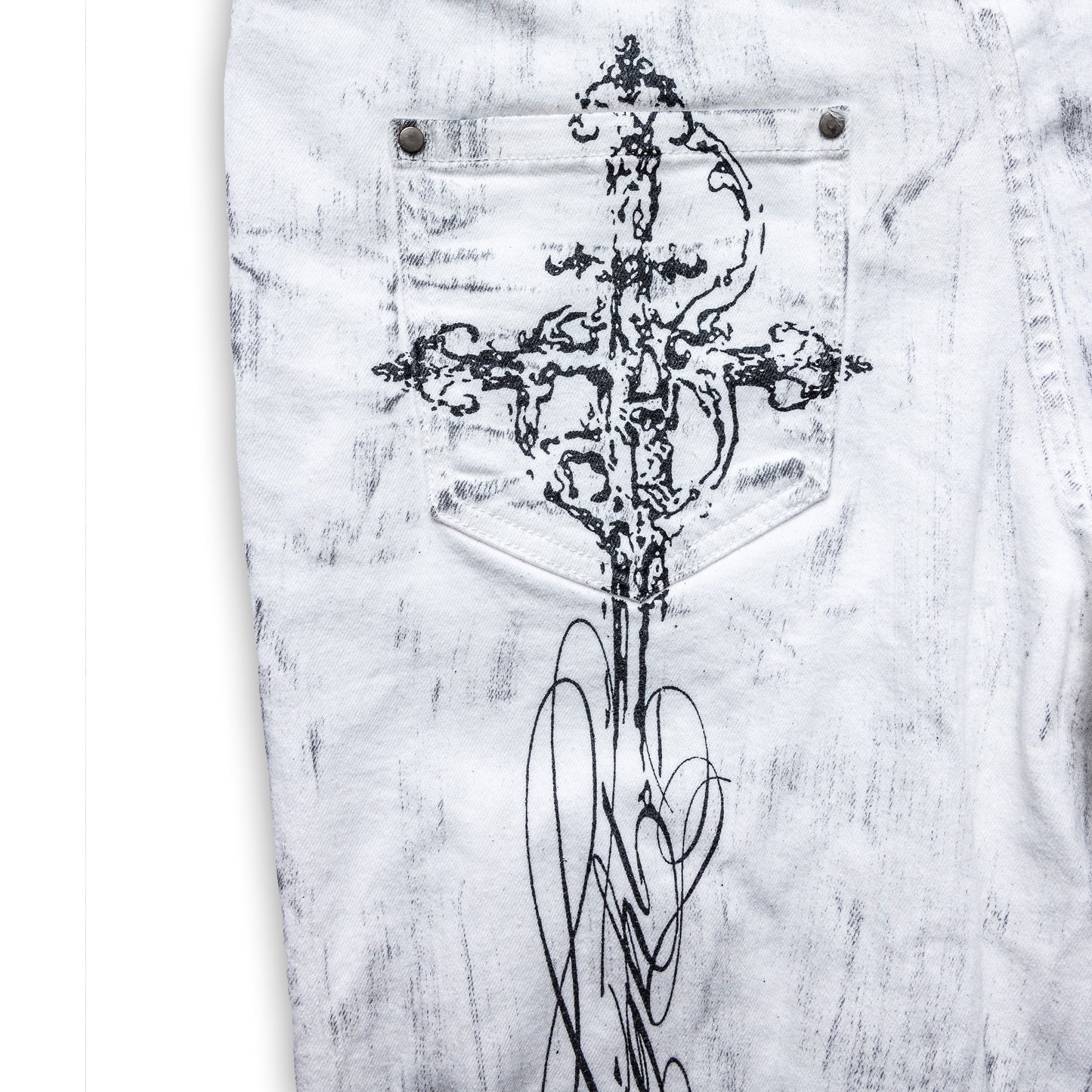 <LOST IN CASTLE> CURVED DENIM PANTS - POLLUTED WHITE