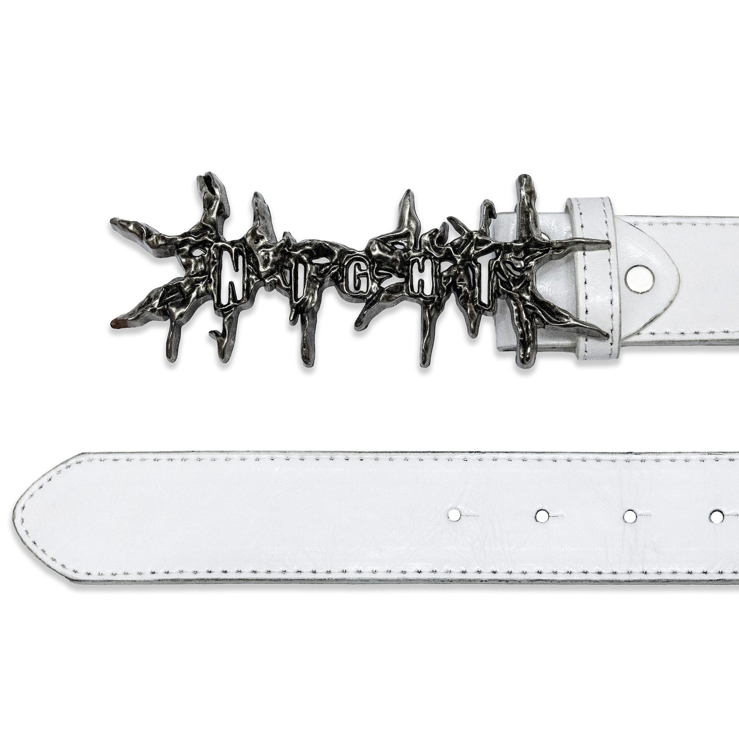 <SSN> DARK RIFT METAL LEATHER BELT - WHITE