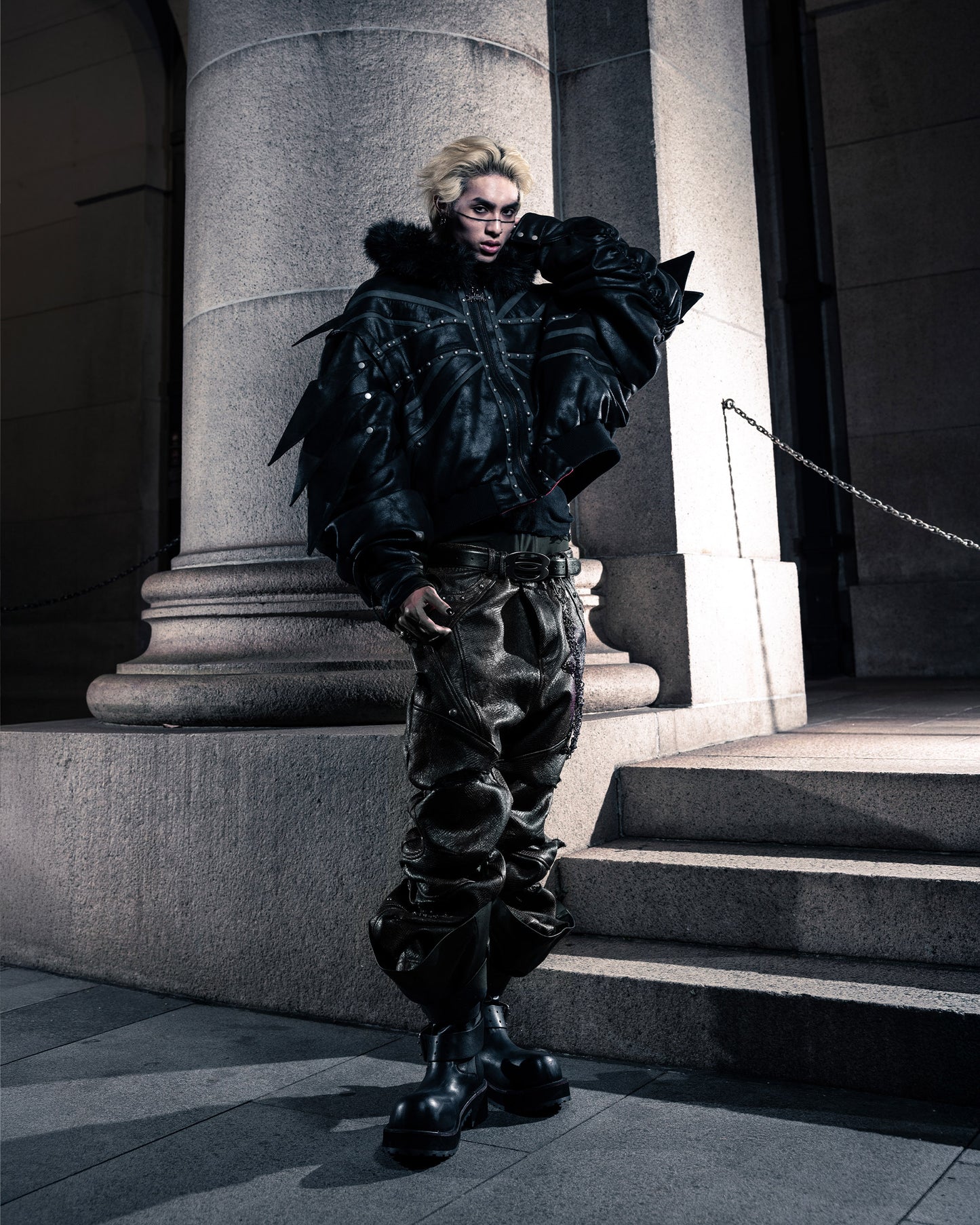 SSN V.05 BRITISH FLAG DESIGN LEATHER JACKET NO. 99 - DOUBLE-SIDED BLACK & DARK RED (PRE-ORDER,LIMITED)