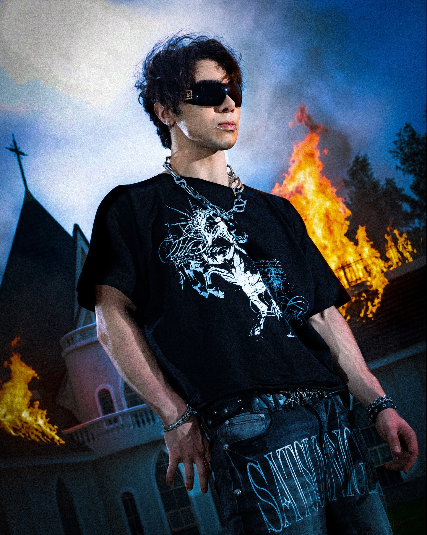 SSN V.06 <LOST HORSE> BOTH SIDES T-SHIRT - BLACK
