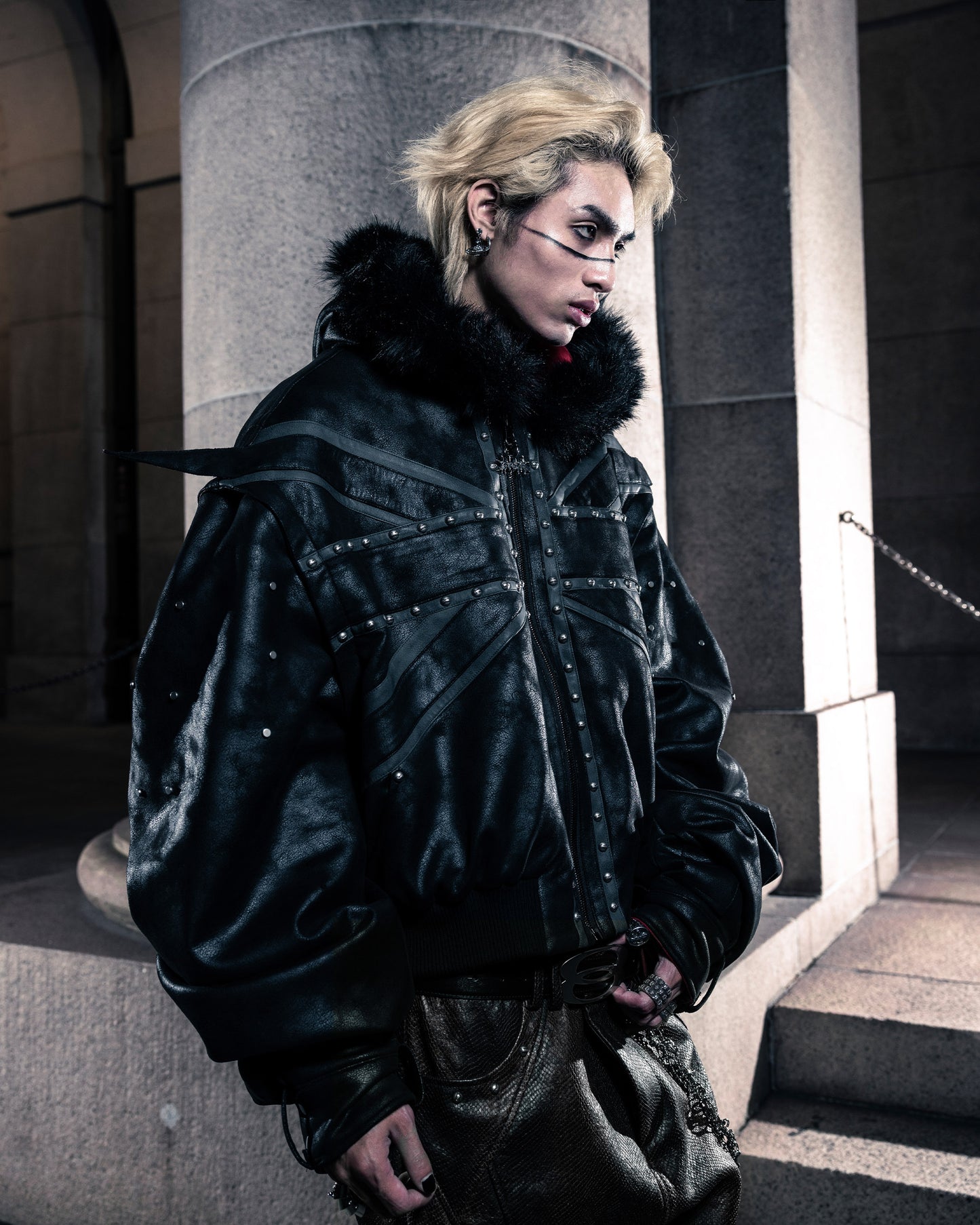 SSN V.05 BRITISH FLAG DESIGN LEATHER JACKET NO. 99 - DOUBLE-SIDED BLACK & DARK RED (PRE-ORDER,LIMITED)