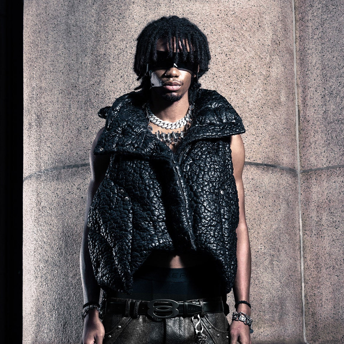 SSN V.05 SPECIAL CRACKED TEXTURE FABRIC VEST JACKET - NOTHING