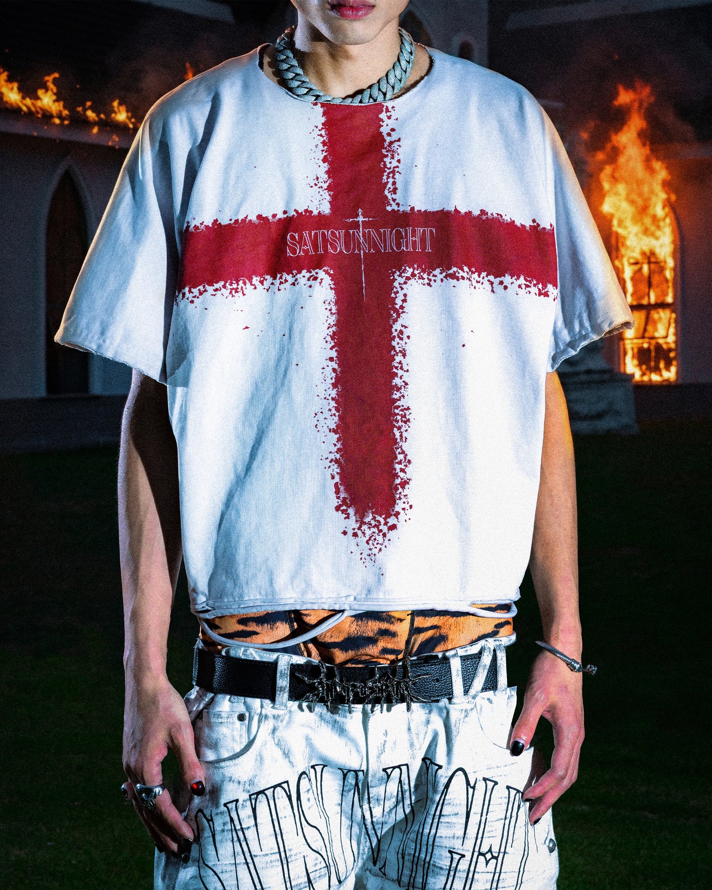 SSN V.06 <LOST PEACE CROSS> BOTH SIDES T-SHIRT - WHITE