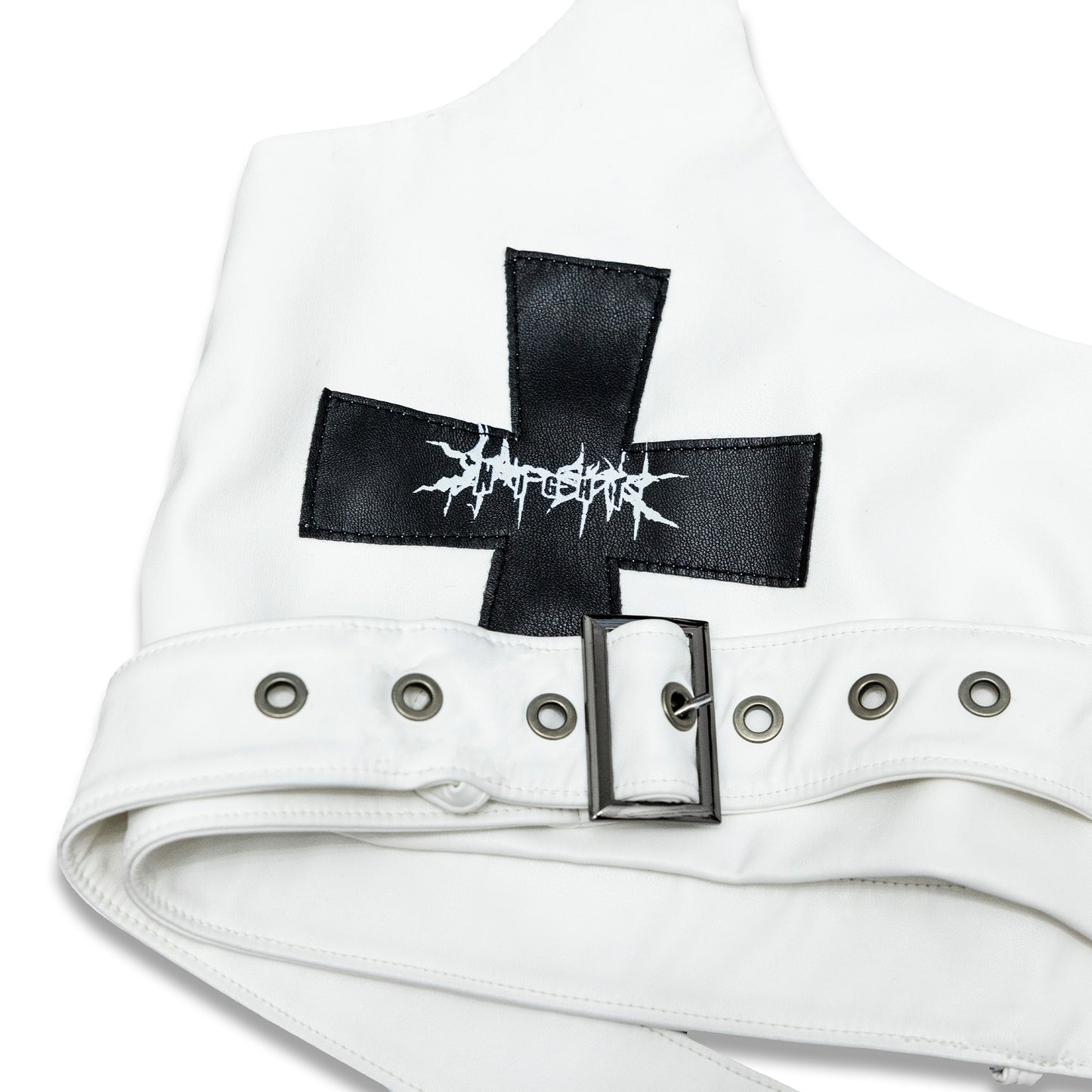 <LOST IN CASTLE> LEATHER HALTER TOP - WHITE
