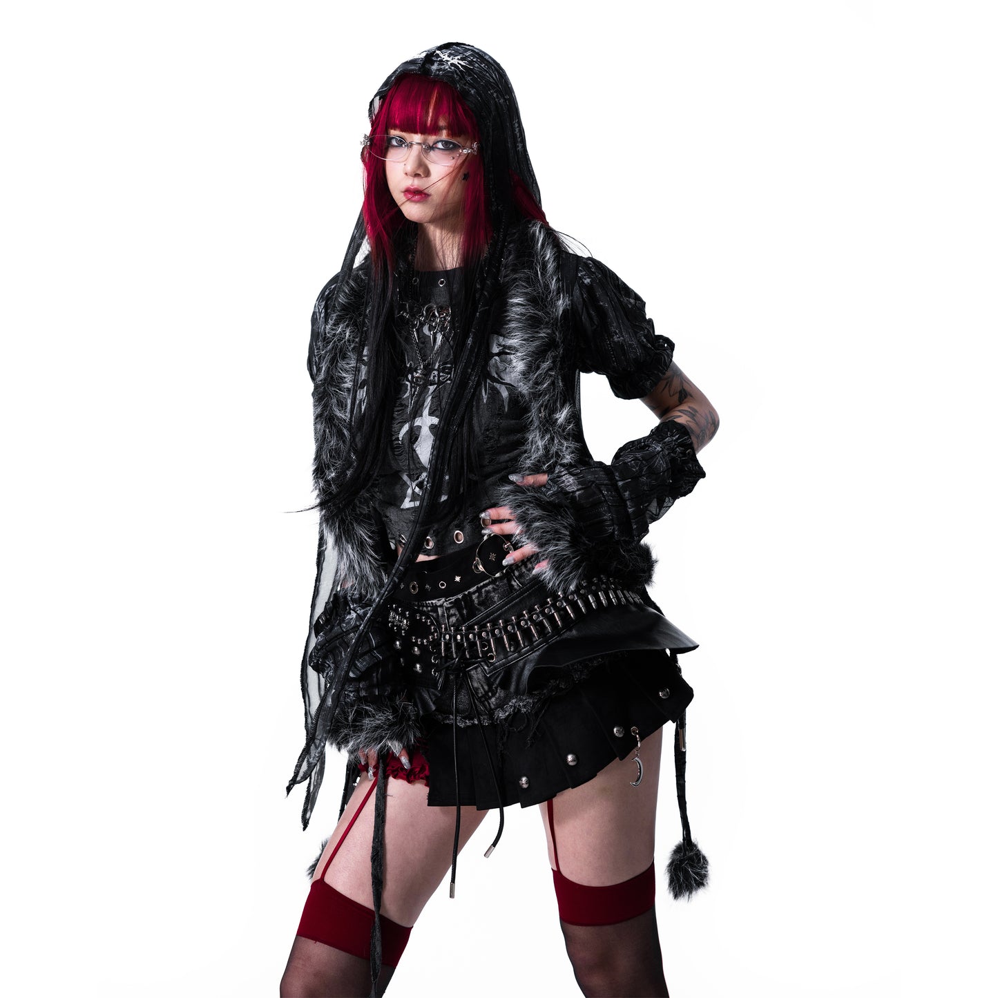 KURO FOUR-LAYERS MINI SKIRT & BELT - BLACK (PRE-ORDER)