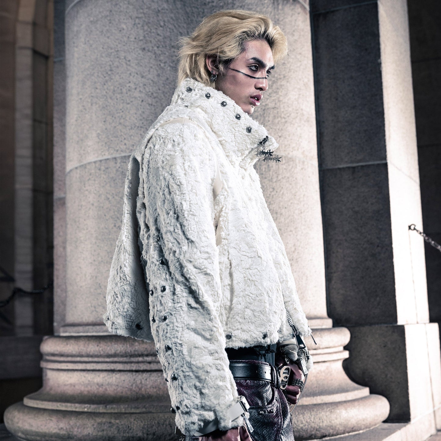 DOUBLE SLIDERS & DOUBLE ZIPPER BEIGE FLEECE JACKET (PRE-ORDER,LIMITED)