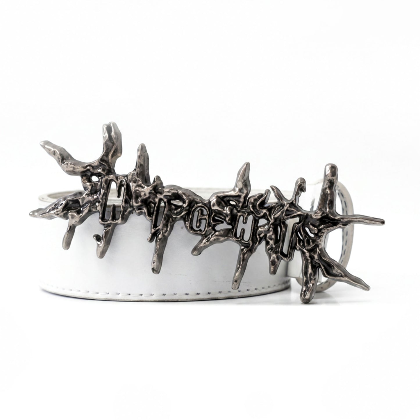 <SSN> DARK RIFT METAL LEATHER BELT - WHITE