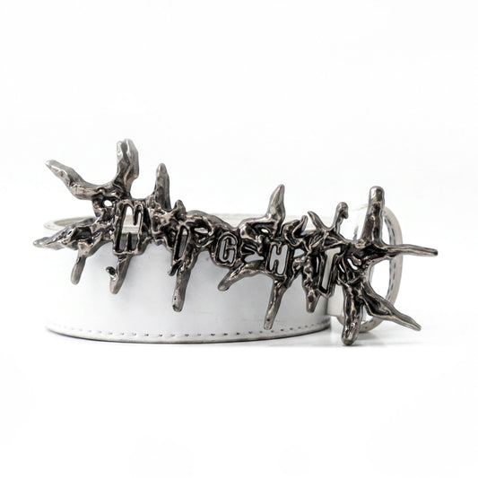 <SSN> DARK RIFT METAL LEATHER BELT - WHITE